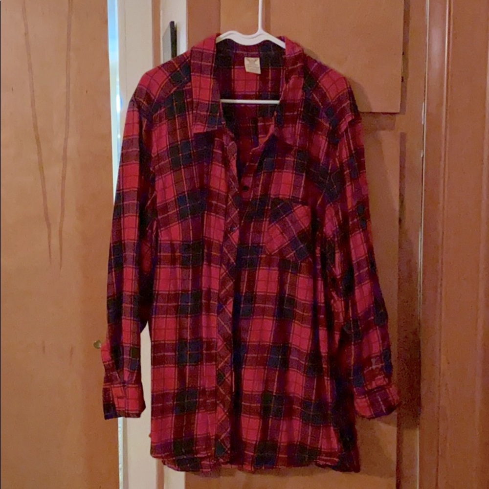 Cotton Red Flannel Long Sleeve Button Up
